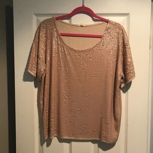 JCREW SLOUCHY SEQUIN KNIT SHORT SLEEVE. BLUSH.
